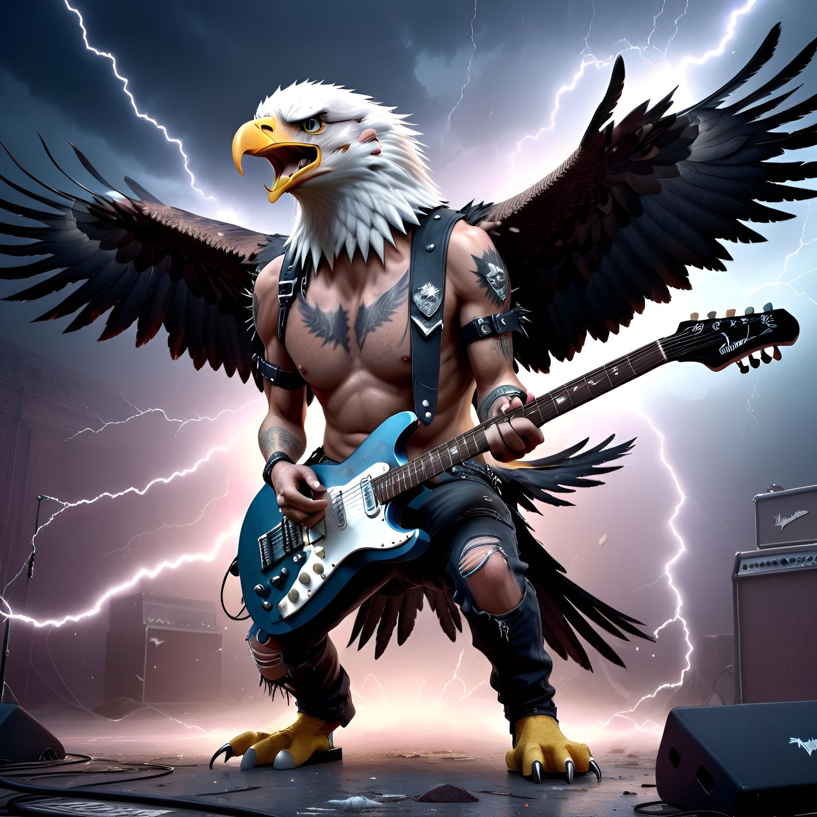 Punk Rock Eagle Guitarist in Dreamcore Style