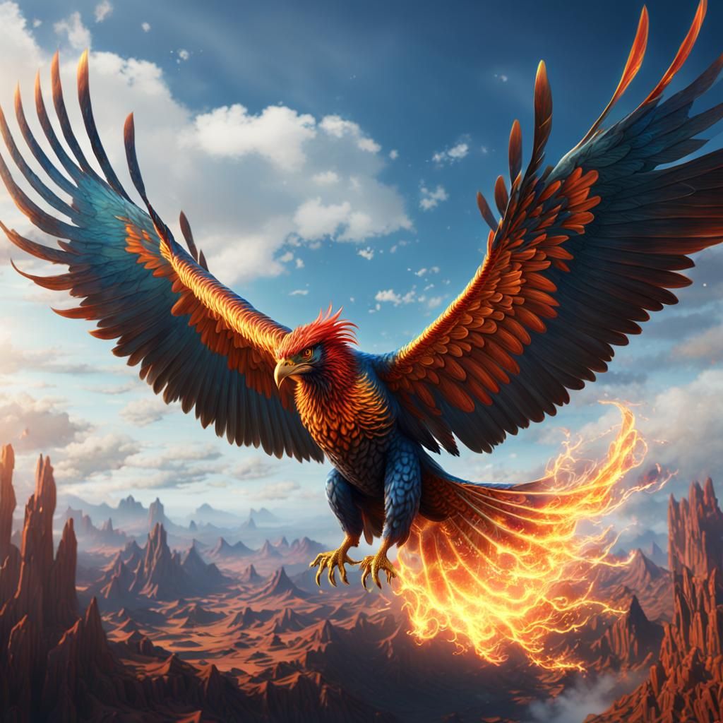 Phoenix Soaring in a Detailed Matte Painting