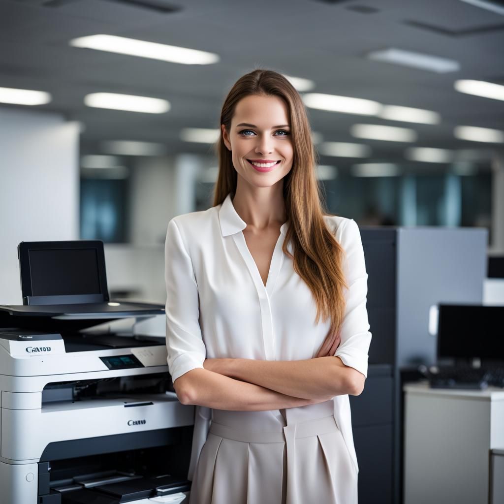 Eva Roese Portrait in Office, Realistic 4K