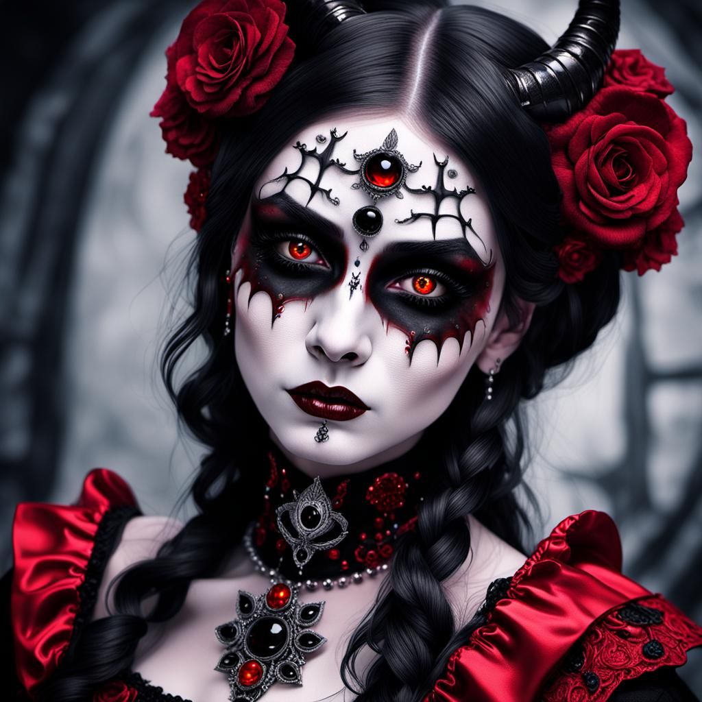Gothic Woman with Satanic Makeup in 3D