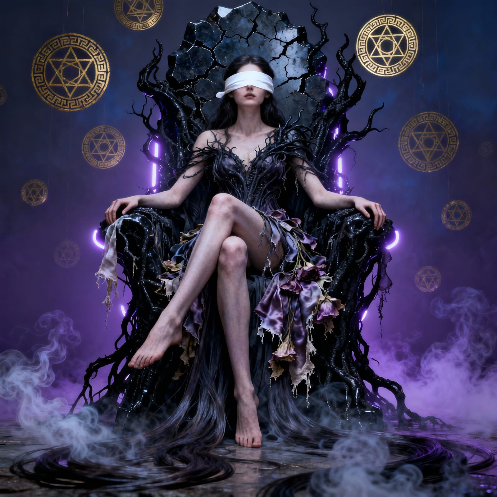 Underworld Goddess on Obsidian Throne, Dark Fantasy Style