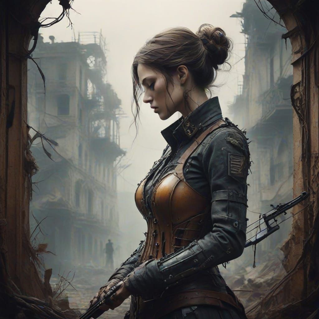 Steampunk Violin Double Exposure: Mechatron Dancer in Waterc...