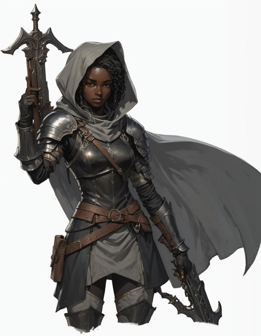 Medieval Afro-American Woman as Anime Bounty Hunter