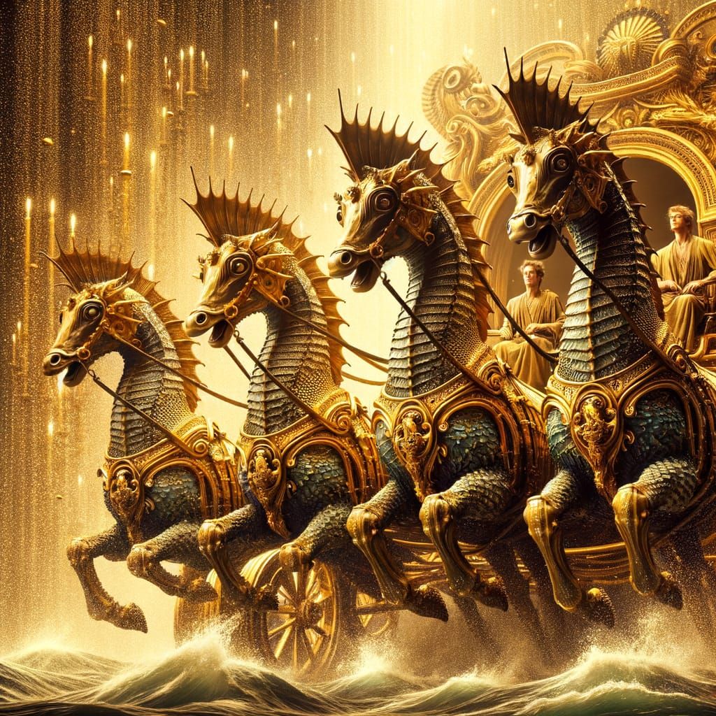 Golden Carriage Pulled by Seahorses: Digital Matte Painting