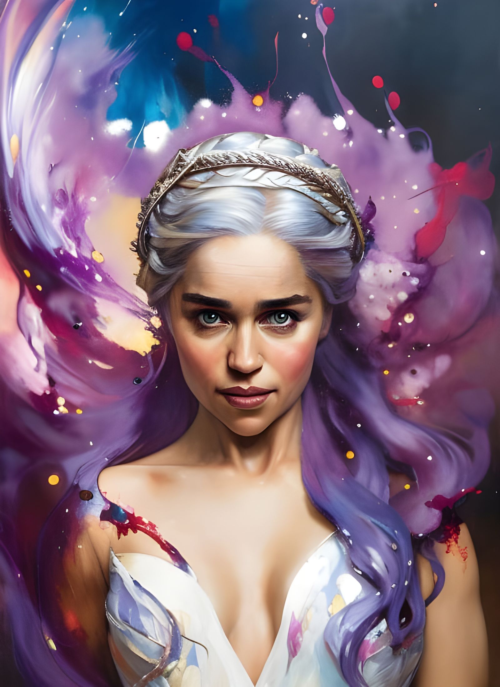 Daenerys Portrait with Purple Hat, Expressive Brushstrokes