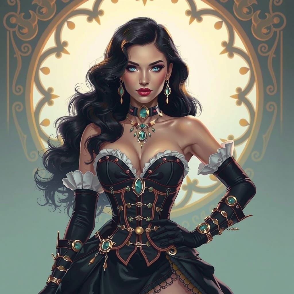 Steampunk Pin-Up with Ethereal Lights, Fantasy Concept Art