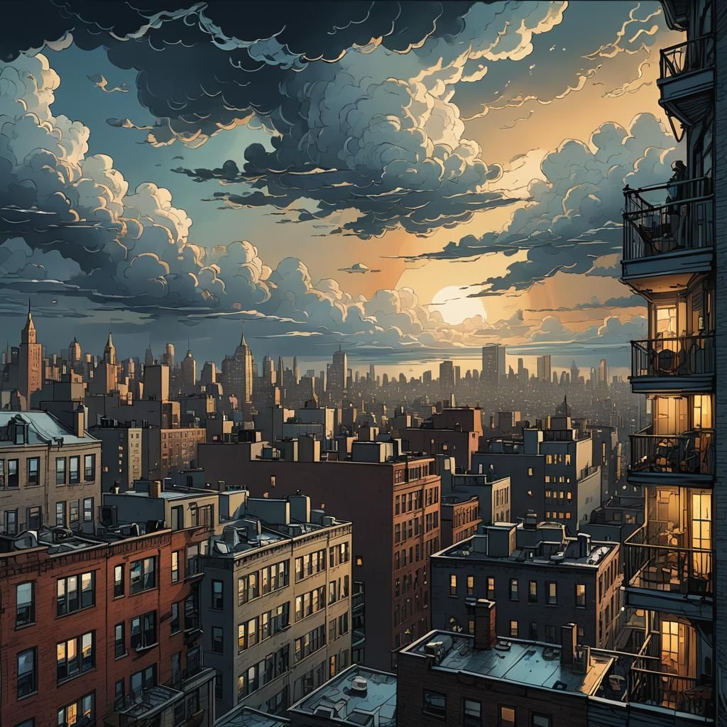 New York Dusk View: Retro Fantasy Illustration