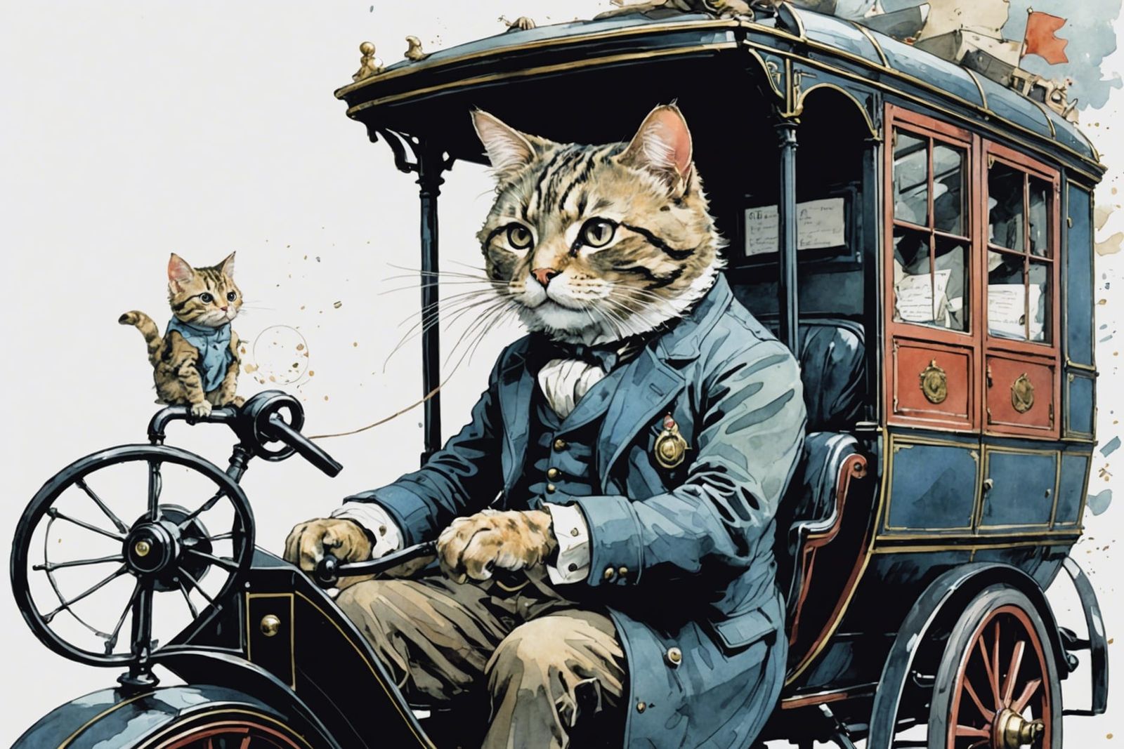 Anthropomorphic Cat Driving Mail Coach