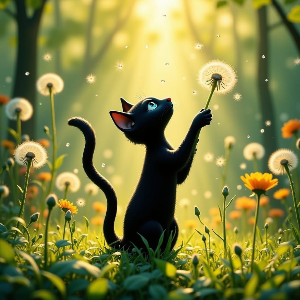 Cat and dandelion
