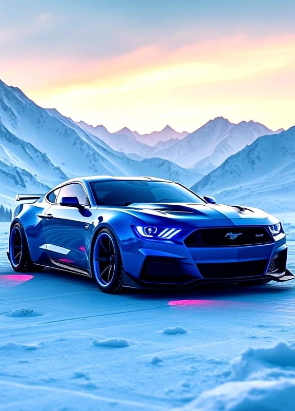 Electric Blue Futuristic Muscle Car with Angular Design