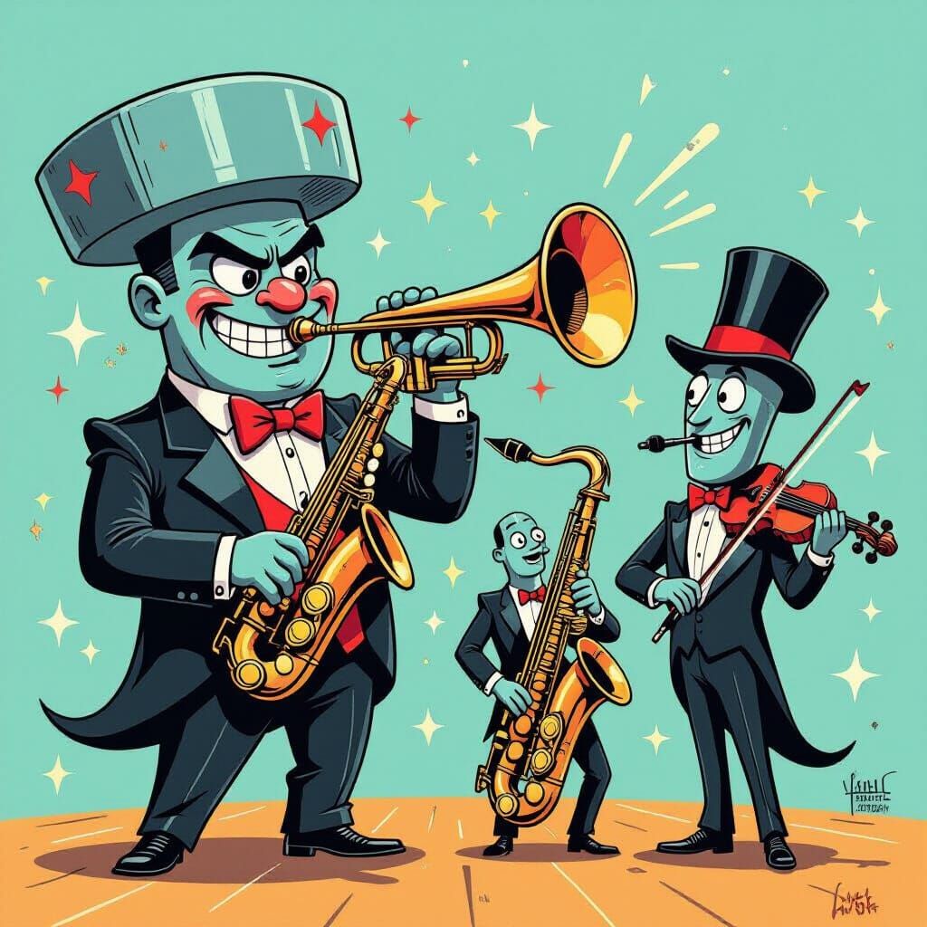 Whimsical Jazz Band of Tools with Instruments