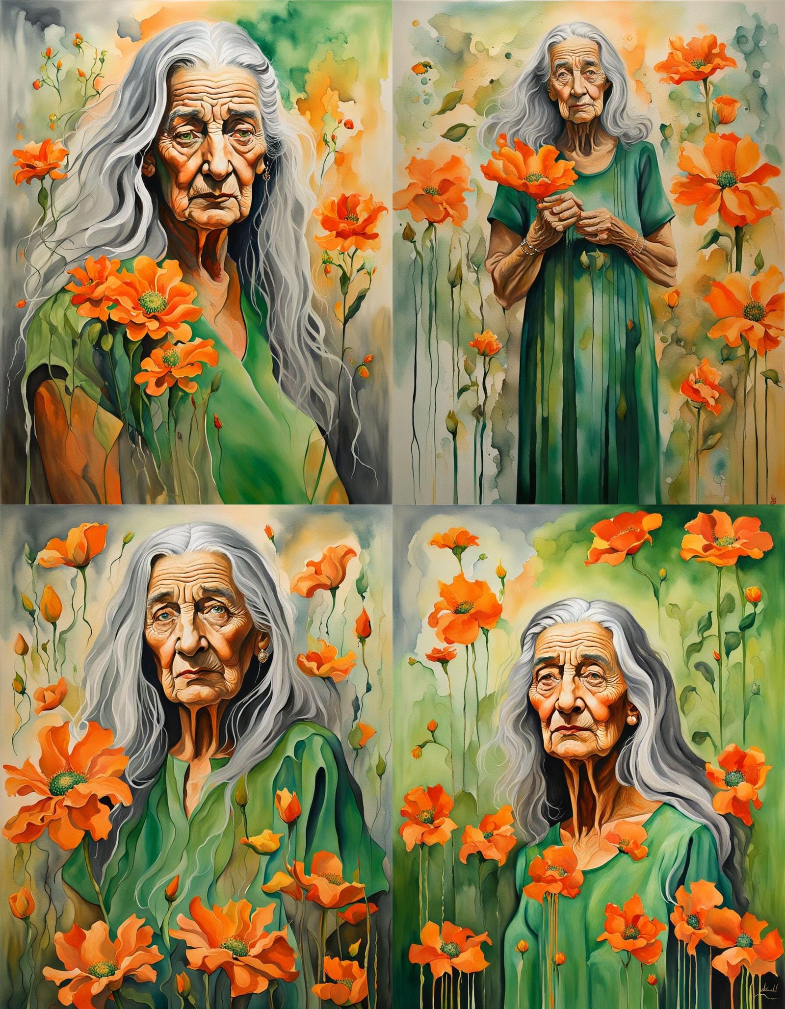 Emotional Portrait of Woman in Surrealist Watercolor