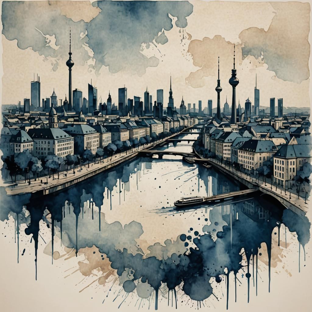 Berlin City Skyline: Minimalist Ink Illustration