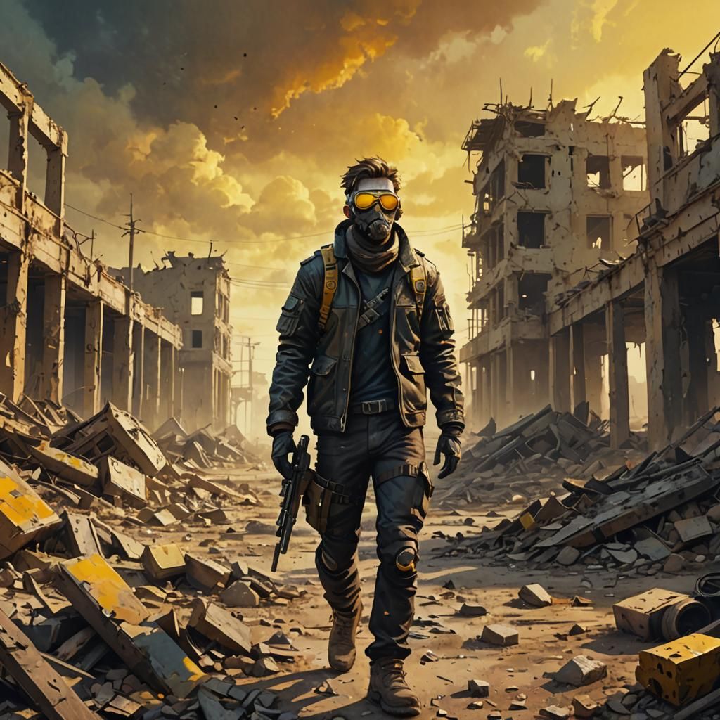 Post-Apocalyptic Survivor in Desolate Wasteland
