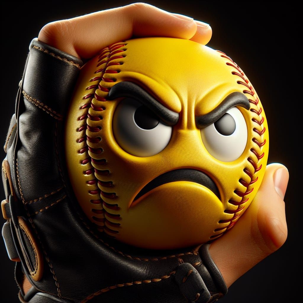 Angry Emoji Baseball Ready for Pitch: 3D Render