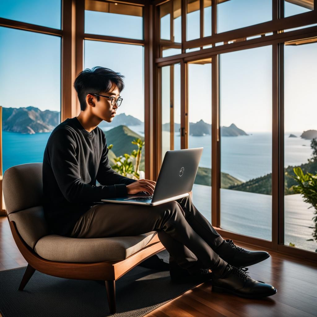 Boy in Mansion Overlooking the Sea