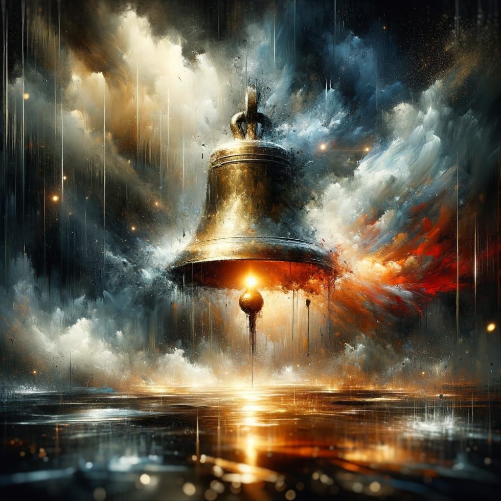Brass Ship's Bell in Stormy Night Rain