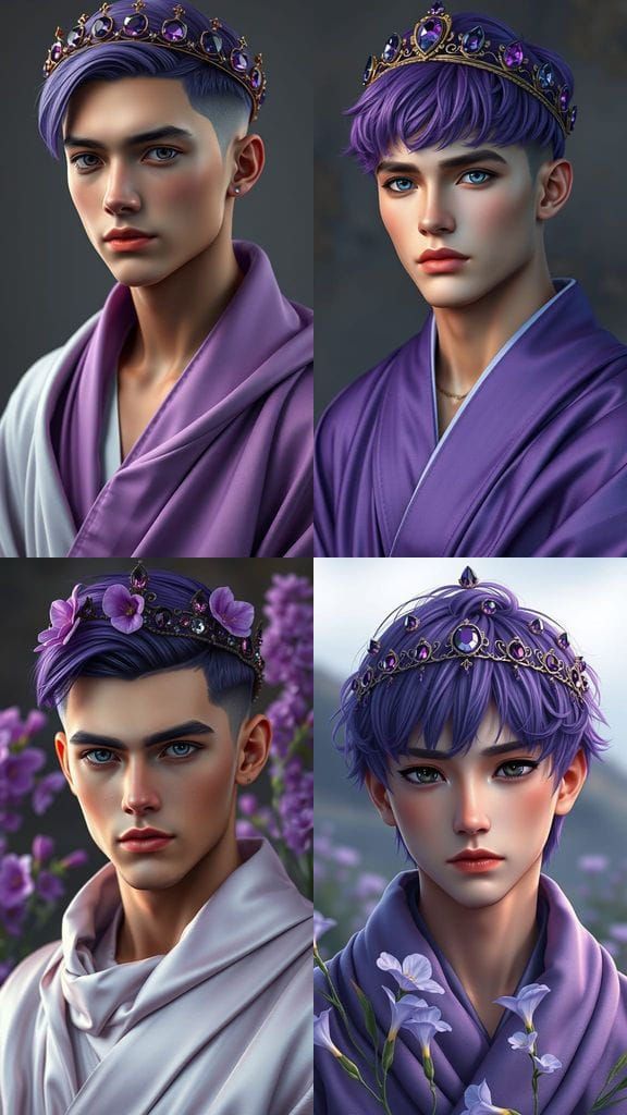 Exquisite Young Man in Regal Attire with Amethyst and Tanzan...