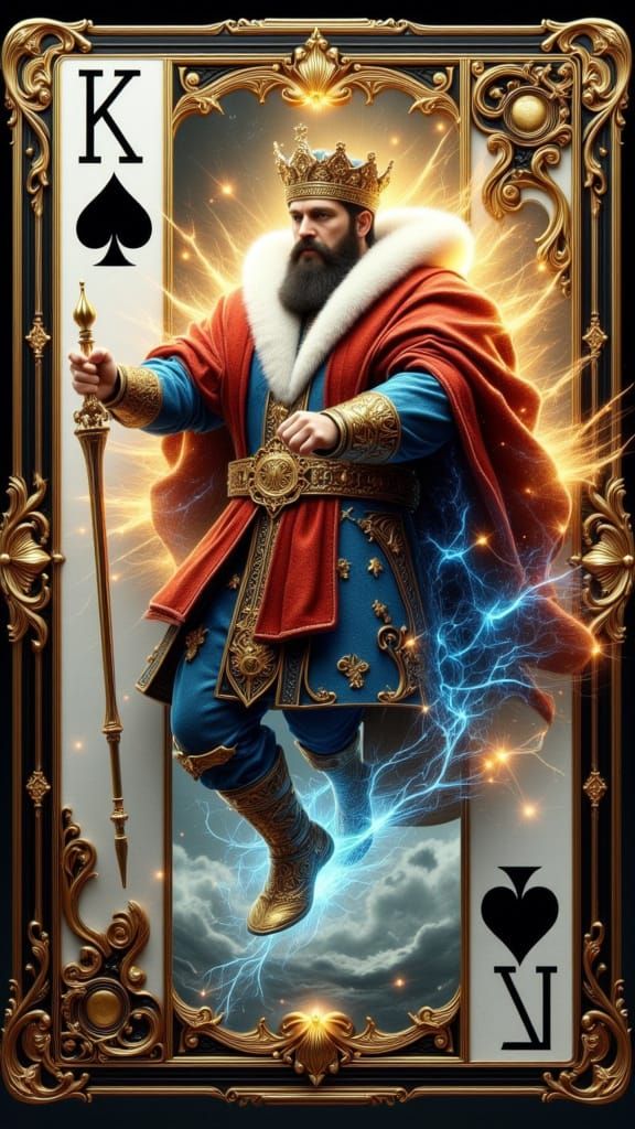 Steampunk King Leaps from Playing Card in Watercolour