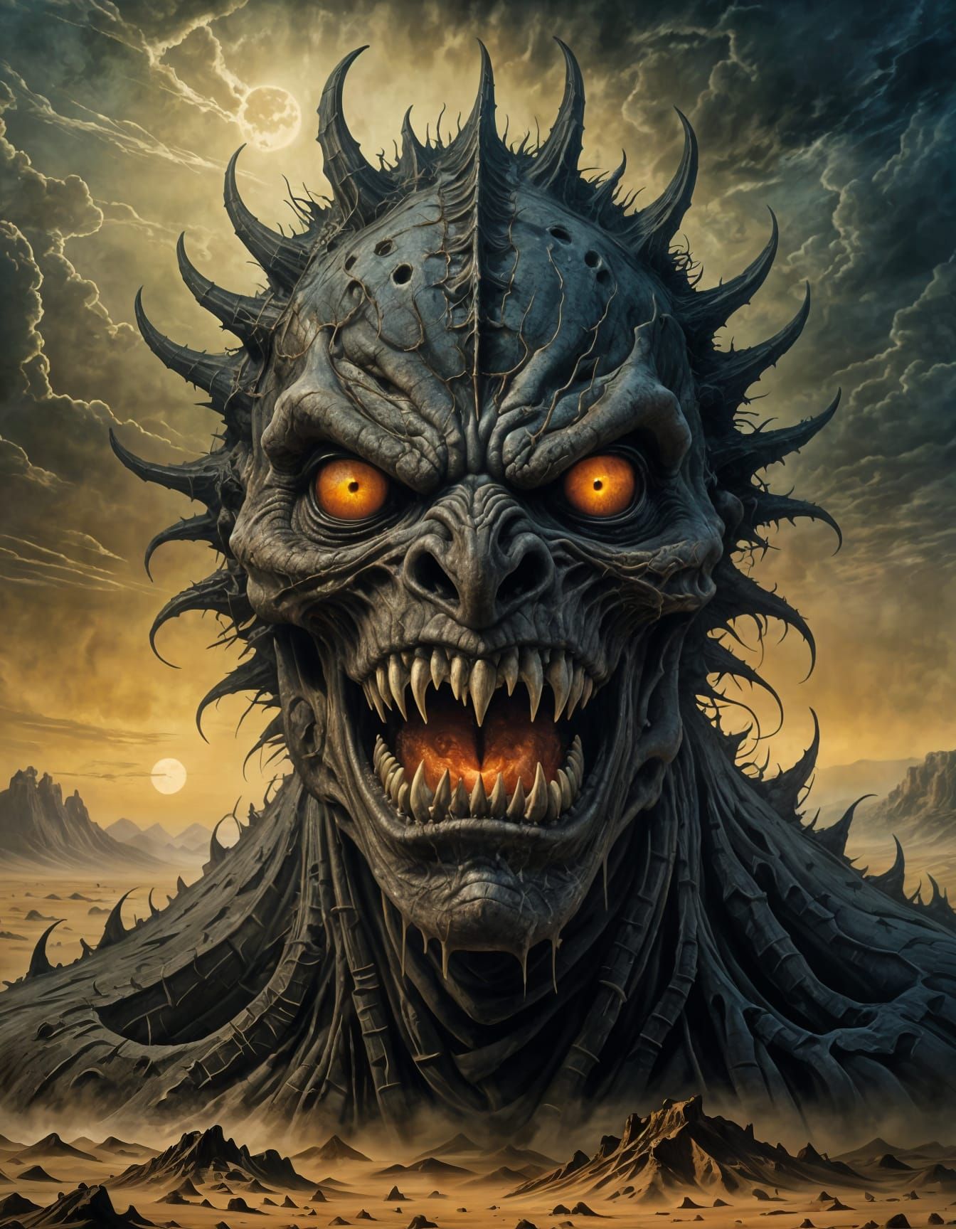 Giant Desert Monster Portrait in Beksinski Style