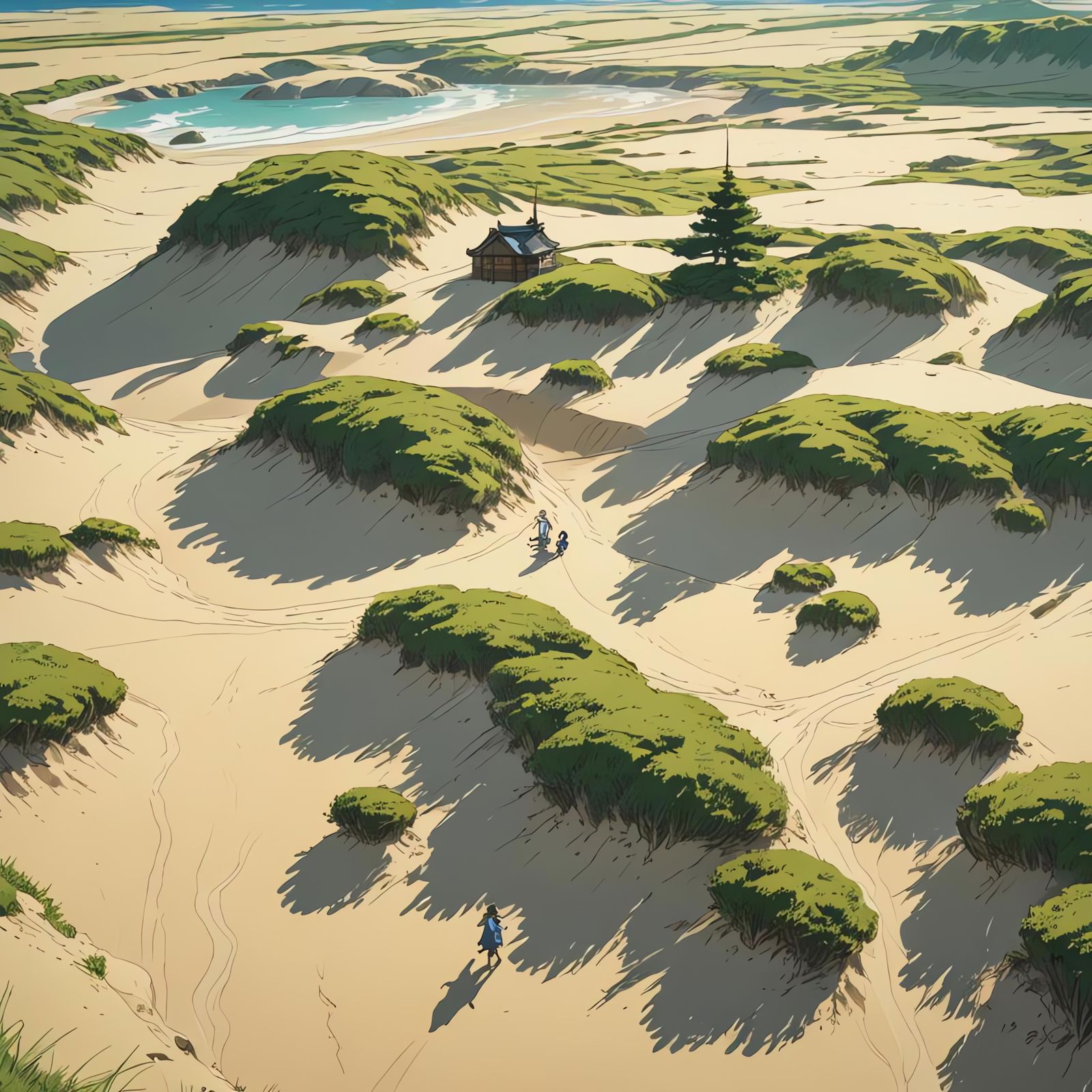 Anime Key Visual: Winged Being on Sandy Path