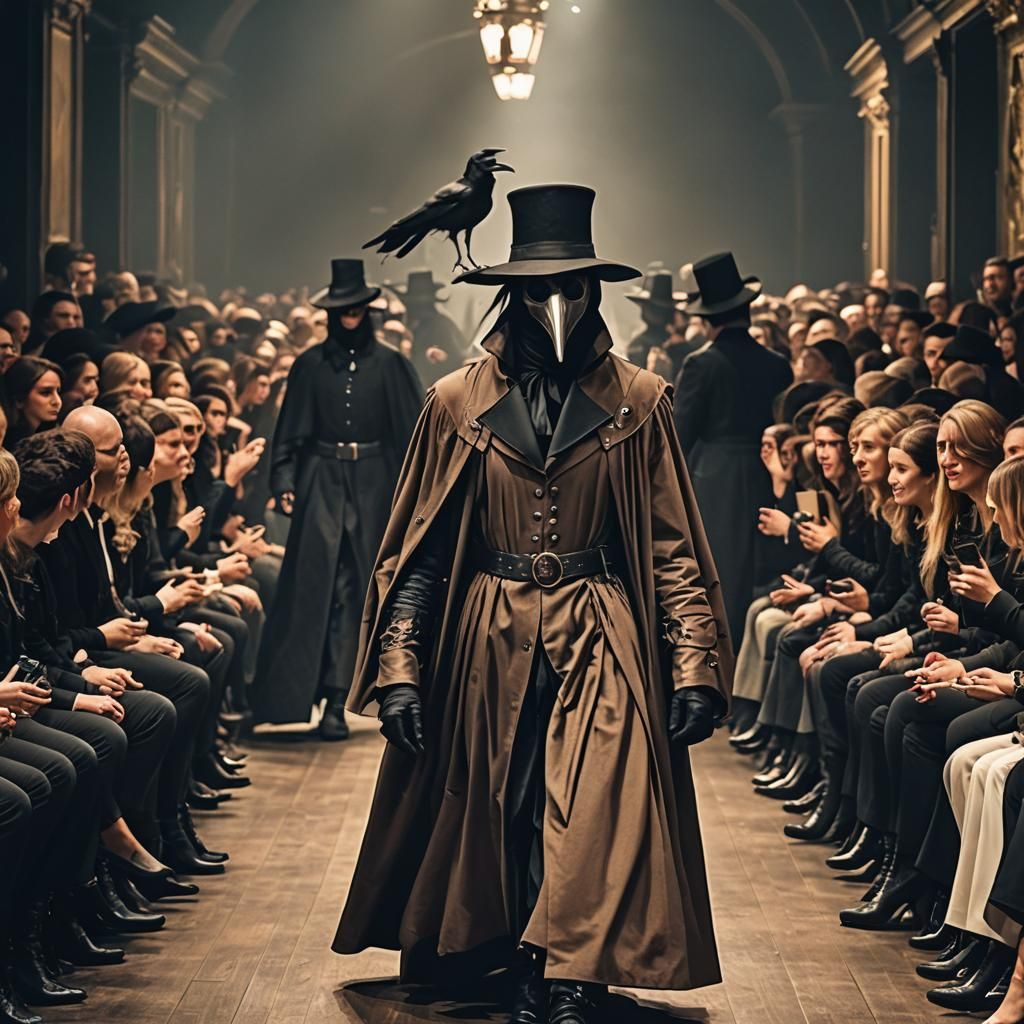 Plague Doctor walking down the Runway at a Fashion Show