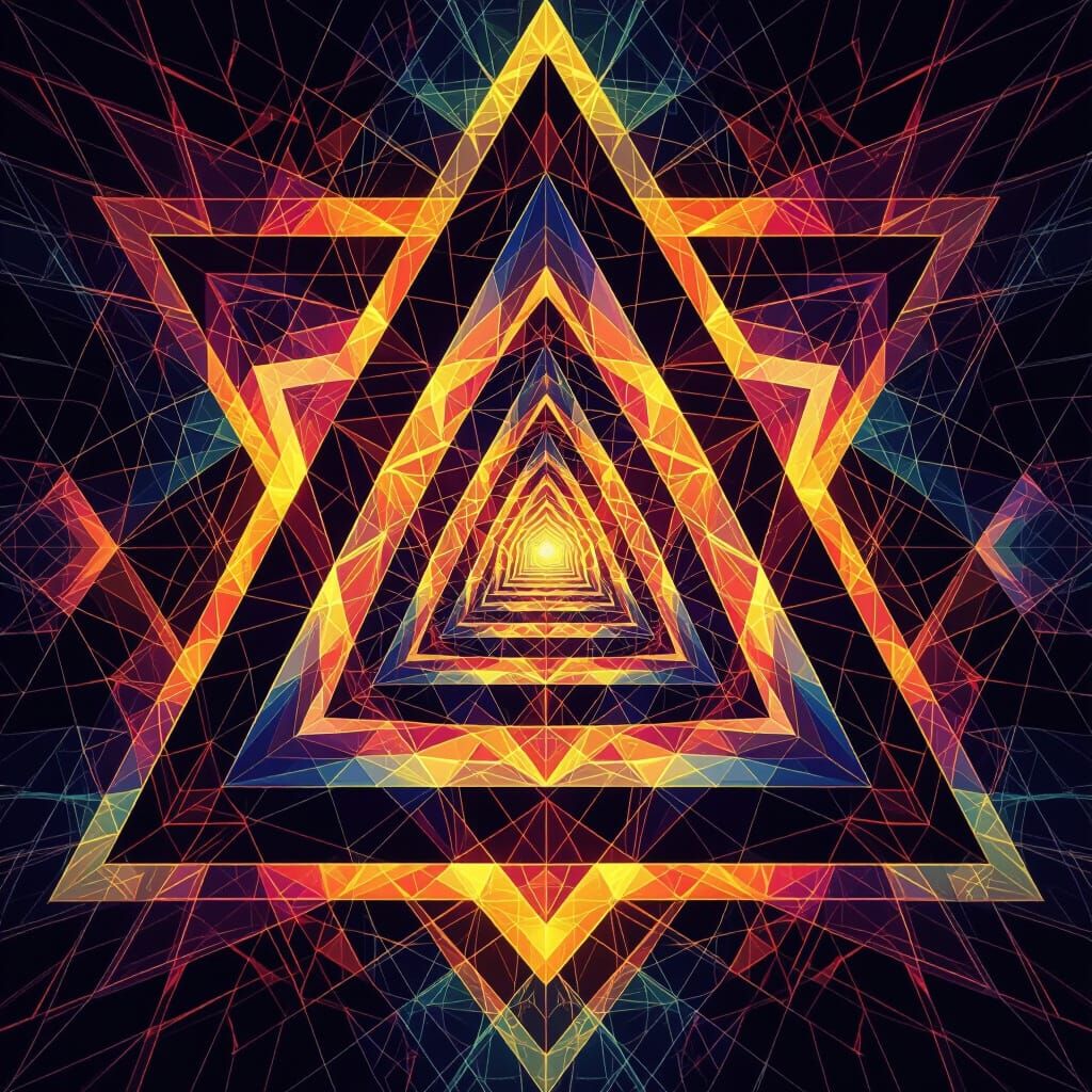 Infinite Fractal Triangle Geometric Pattern in Luminous Colo...