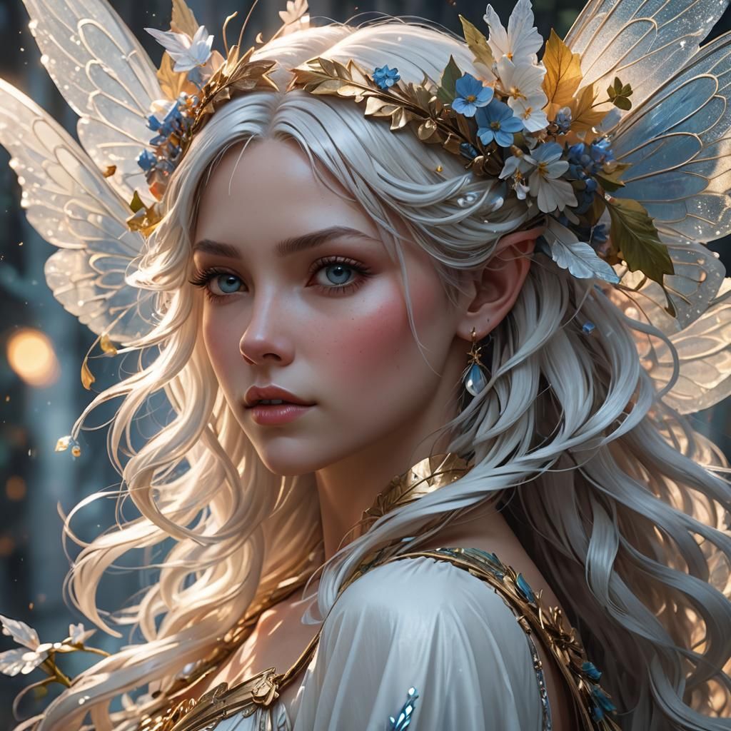 White Fairy Portrait in Art Nouveau Style