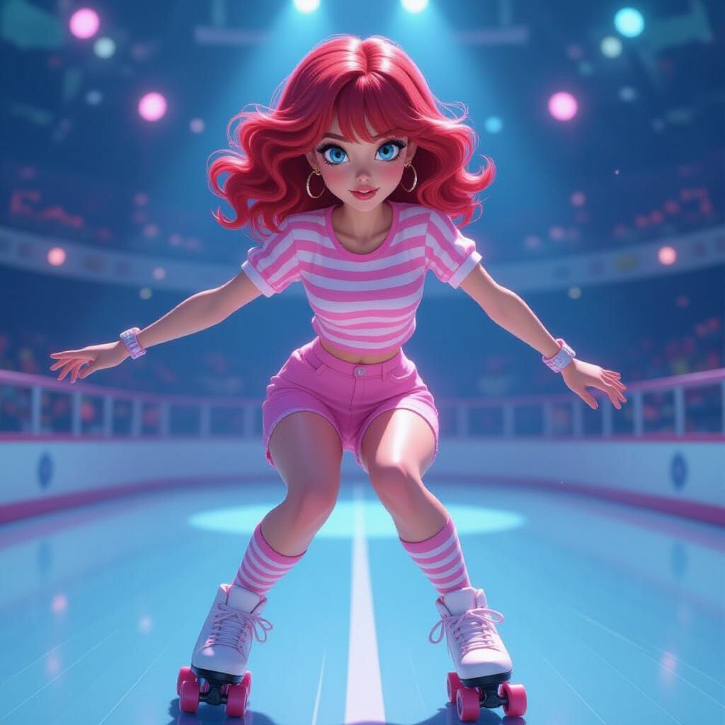 Woman in Pink Roller Skating, Artstation Concept Art