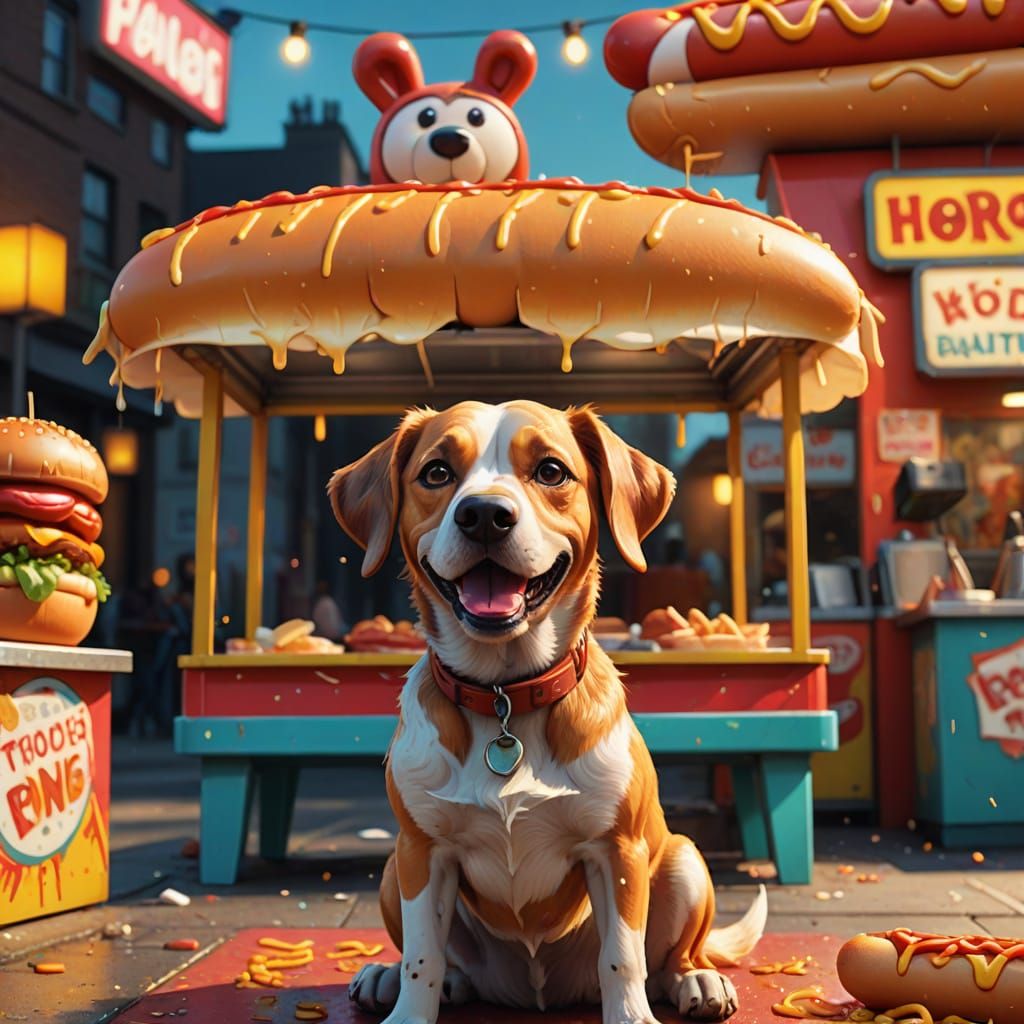 Sunny Hotdog Stand Tears in Modern Cartoon Style