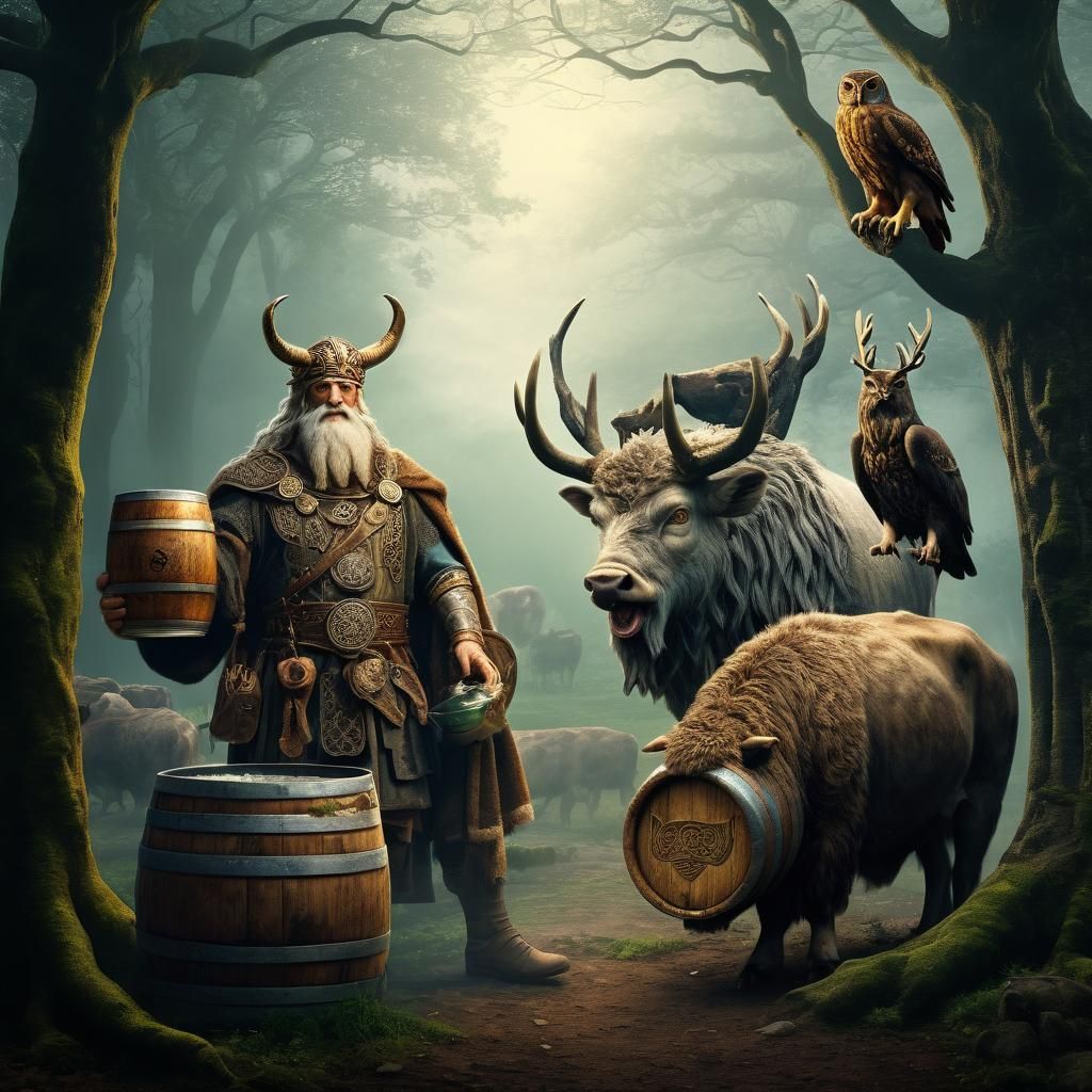 Celtic Gods Belenus and Braciaca in Forest Village