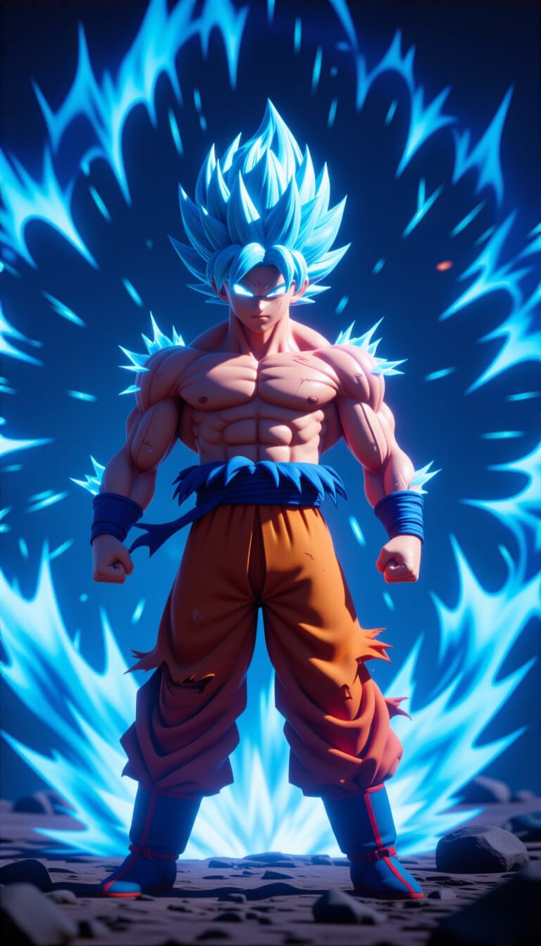 Goku's Super Saiyan Transformation in Hyperrealistic Detail