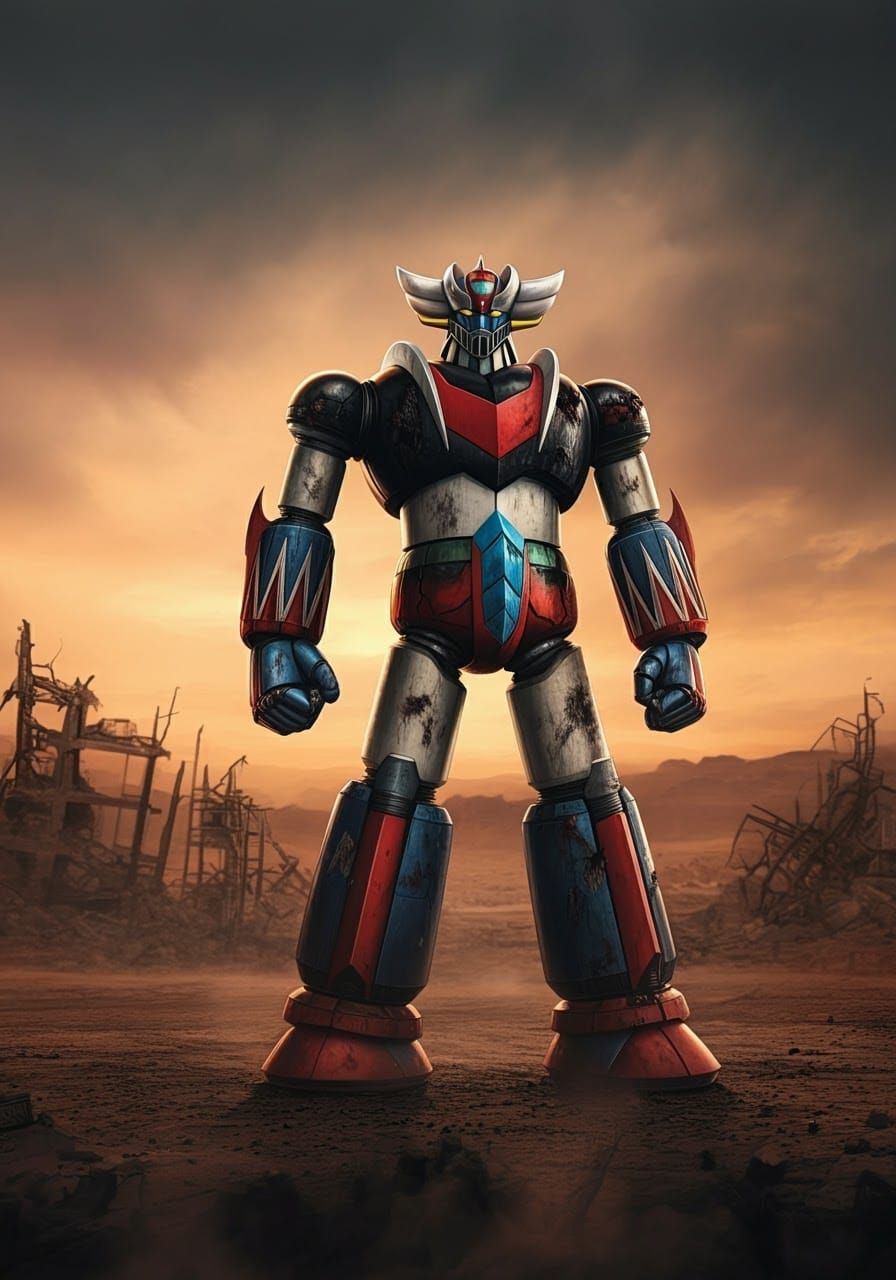 Grendizer in Post-Apocalyptic Wasteland: Cinematic Still
