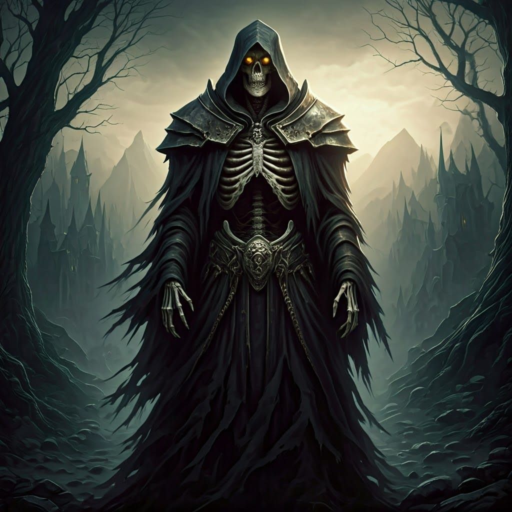 Macabre Zombie in Eerie Dark Fantasy Landscape