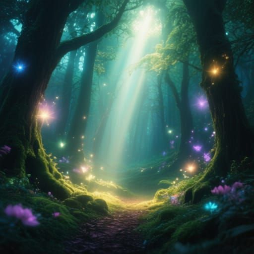 Enchanted Forest Bathed in Magical Light
