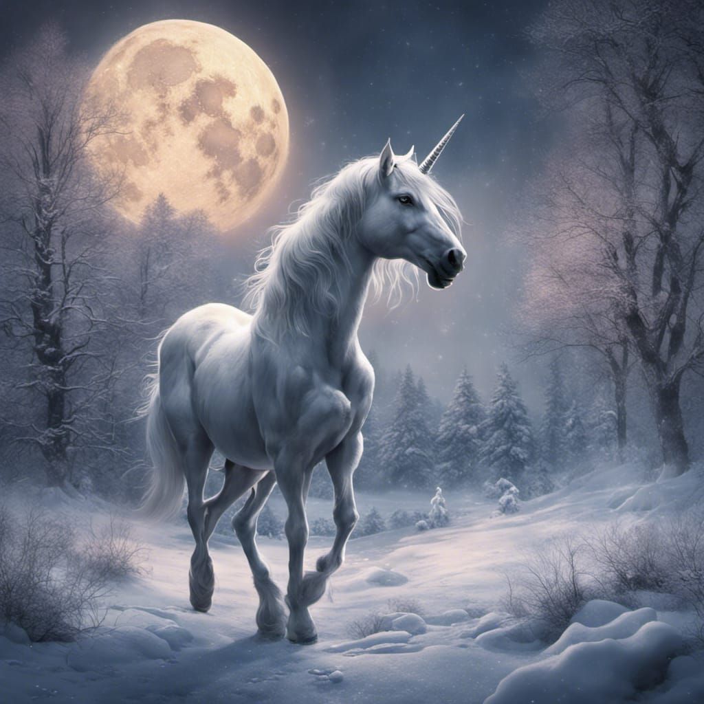 Unicorn and Wolf Under Moonlight: Fantasy Concept Art