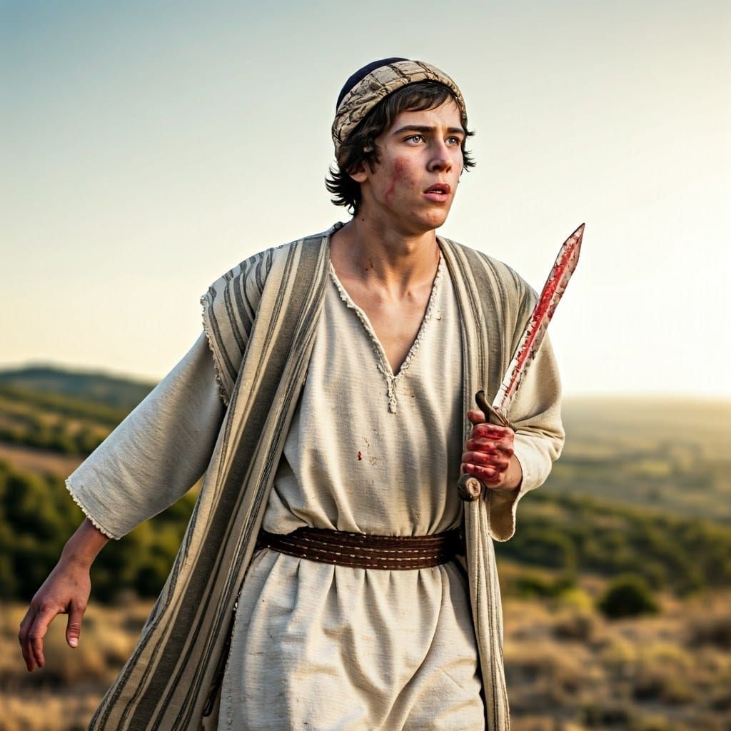 Ancient Hebrew Shepherd in Heroic Sunset Glow