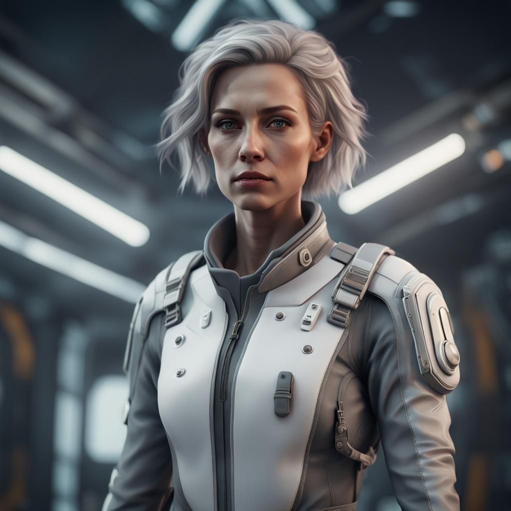 Hyperrealistic Portrait of a Futuristic Female Pilot
