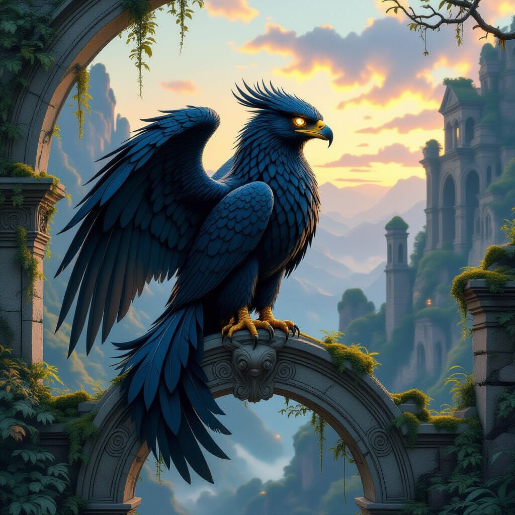 Griffin Perched Atop Art Nouveau Archway