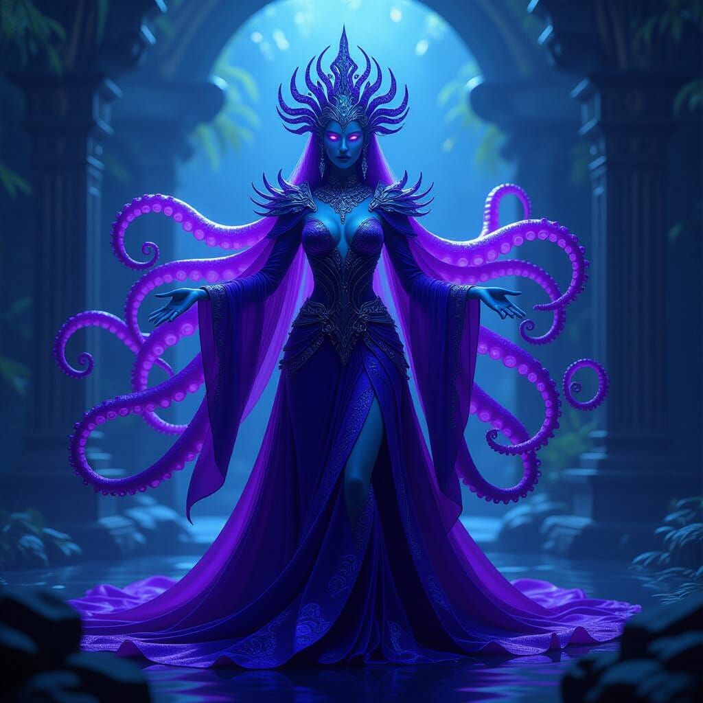Purple Squid Goddess in Regal Fantasy Art Style