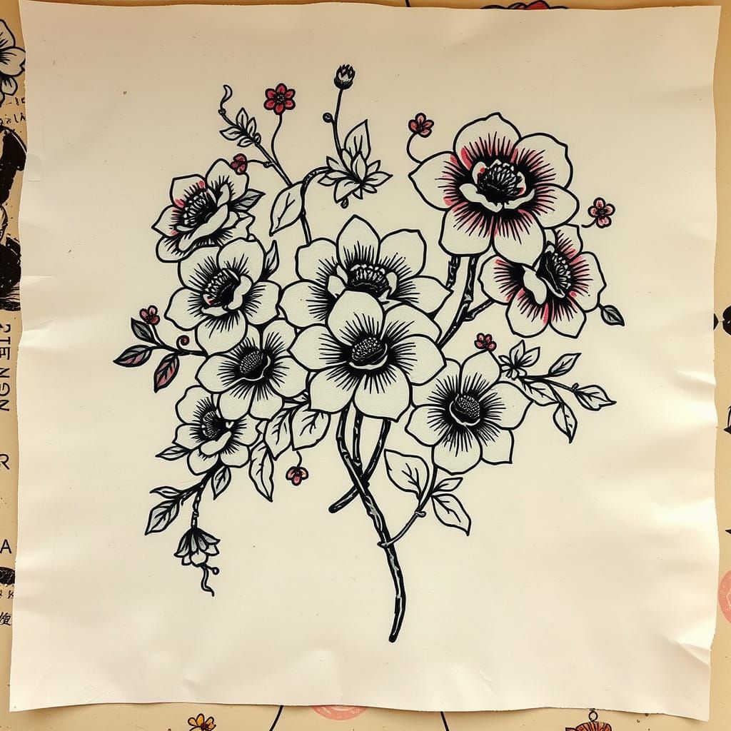 Japanese Floral Tattoo Designs on Rice Paper