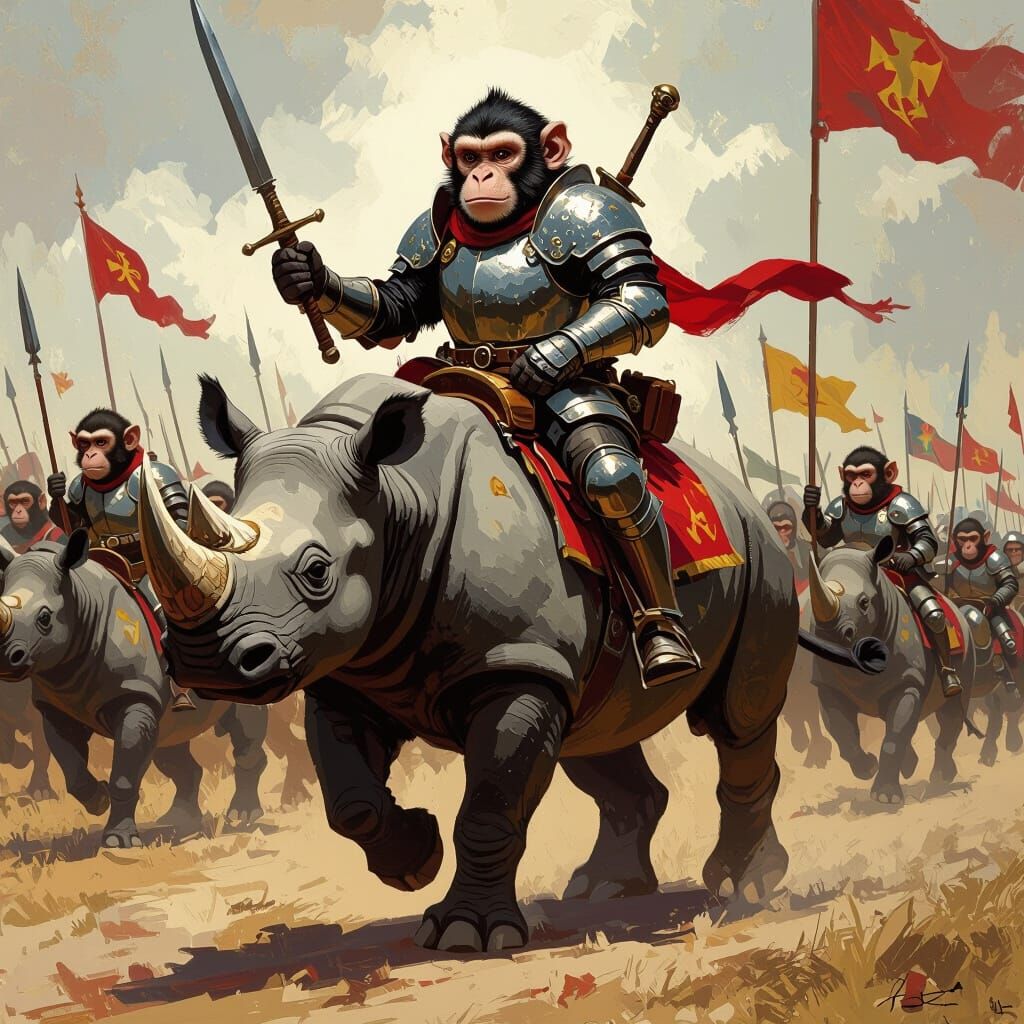 Armored Monkey General Leading His Army