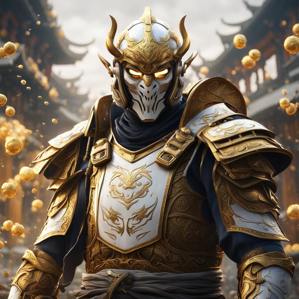 Gold and White Ronin Mask in Detailed Matte Painting