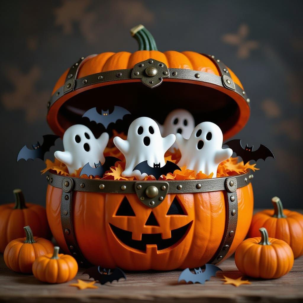 Halloween Pumpkin Treasure Chest with Ghosts