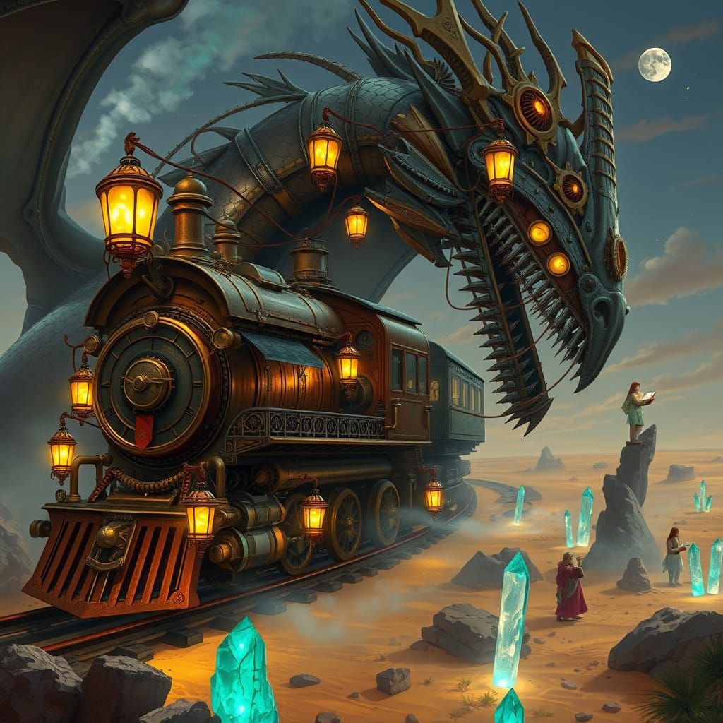 Steampunk Dragon Train Station in Art Nouveau Style