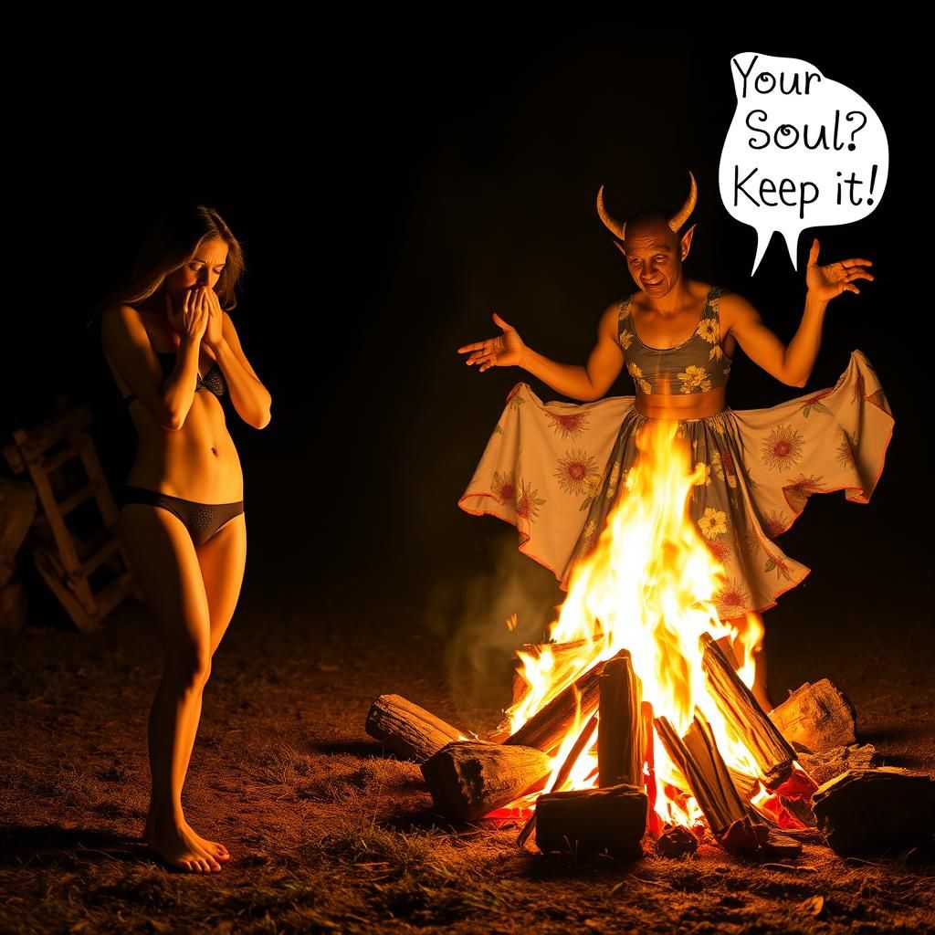 Bonfire Night Scene with Devilish Figure