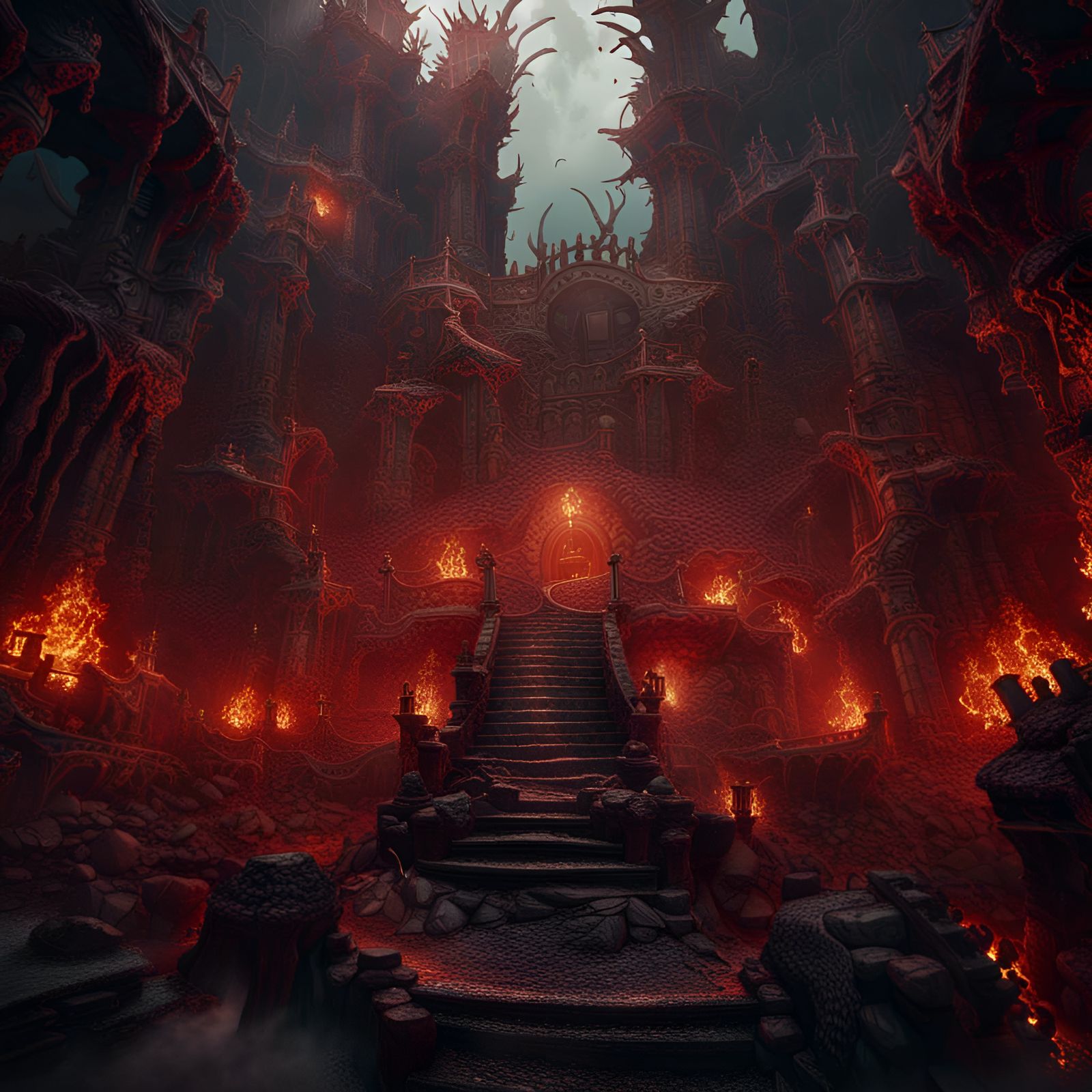 Detailed Matte Painting of Hell in Deep Color