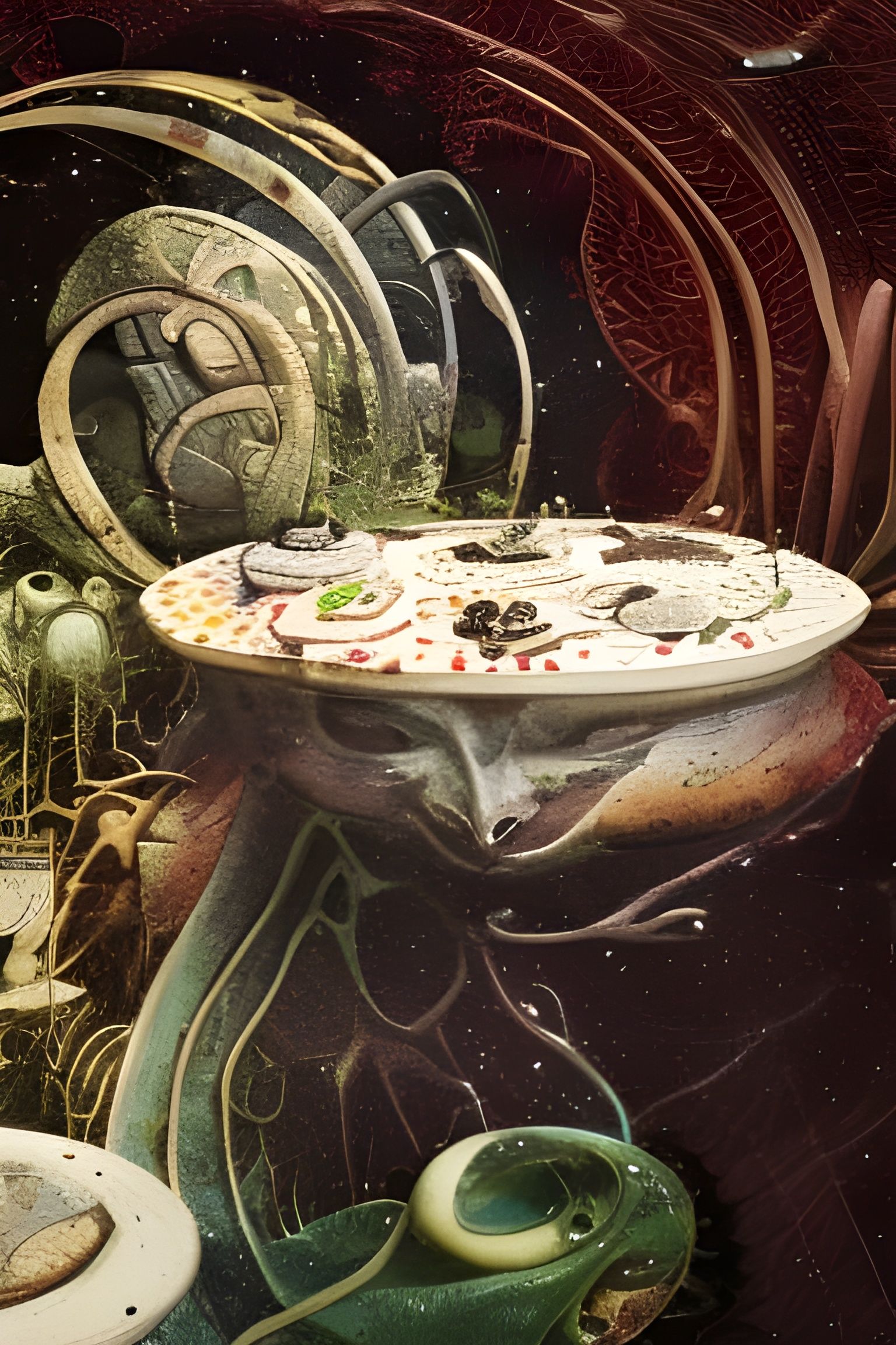 Surreal Art Nouveau Table with Sugar Dishes