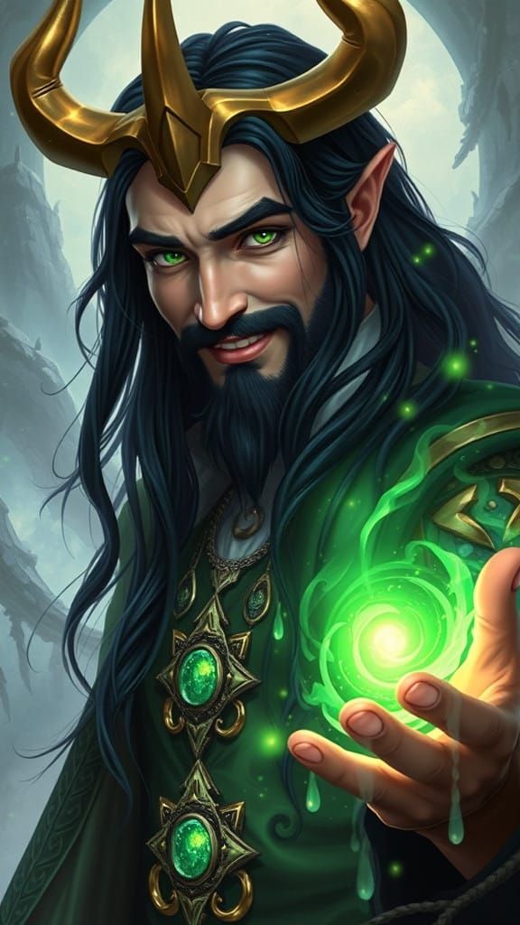 Ethereal Norse God Loki with Magical Aura
