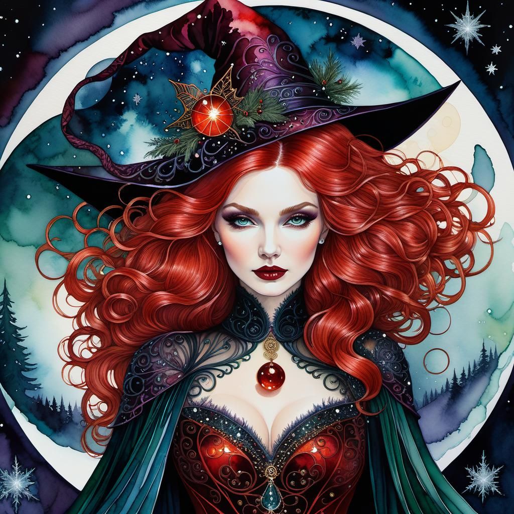 Winter Witches Ball: Alcohol Ink Fantasy Illustration